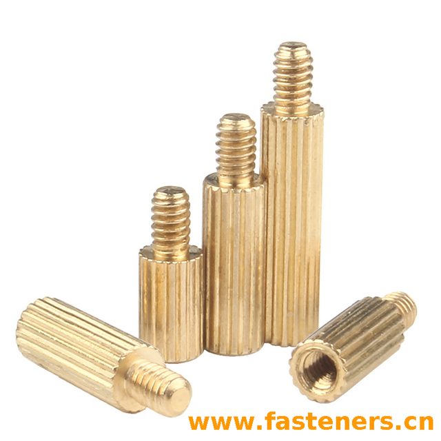 M2 Brass Knurled Single Through Stud,PCB Cylinder Hex Standoffs Electronic Components