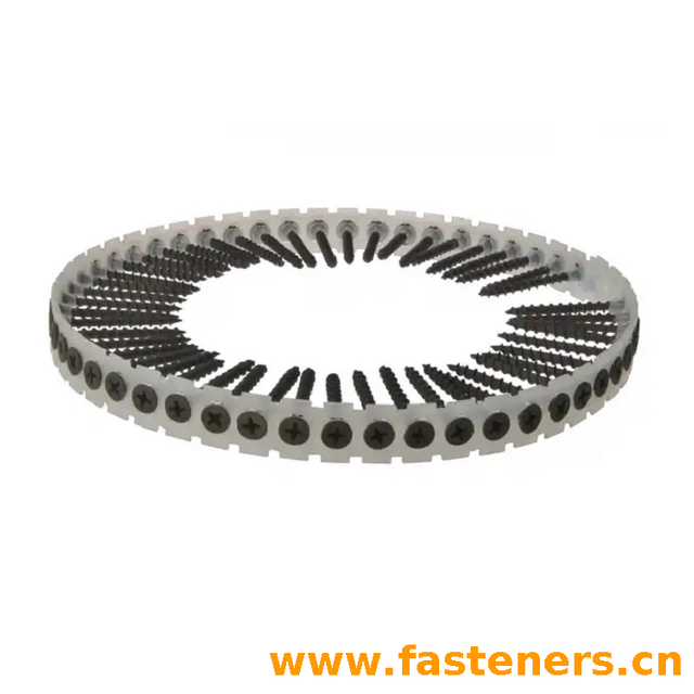 Philip Bugle Head Black Phosphated Wire Plastic Chain Strip Collated Drywall Screw M3.5x16mm With Plastic Strip 25 Mm