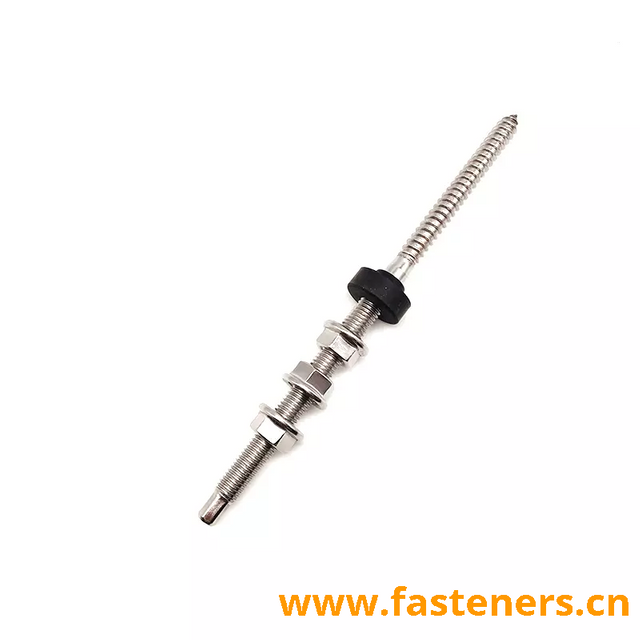 Stainless Steel Metric Hanger Bolt with Three Hexagon Flange Nuts 