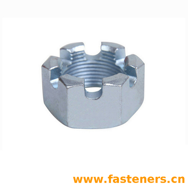 BS1083 Precision Hexagon Slotted Nuts - B.S.W. & B.S.F. Threads Blue White Zinc